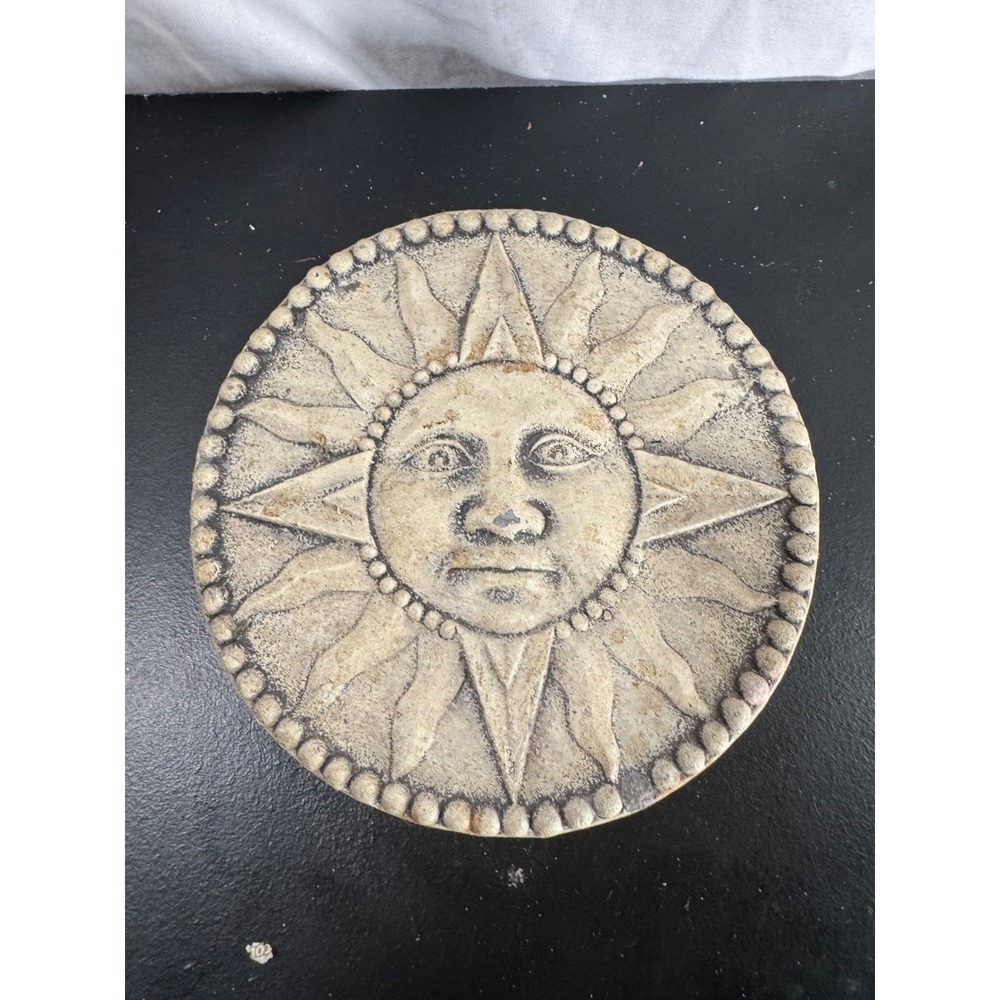 Vintage Celestial Sun Face Garden Stepping Stone Wall Plaque Cast Stone 6.5 Inch